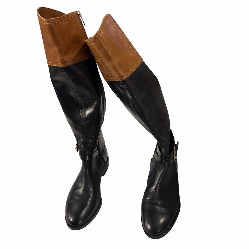 Vince Camuto Pryna Leather Pull On Tall Riding Boots Black Brown US 7M/ EU37